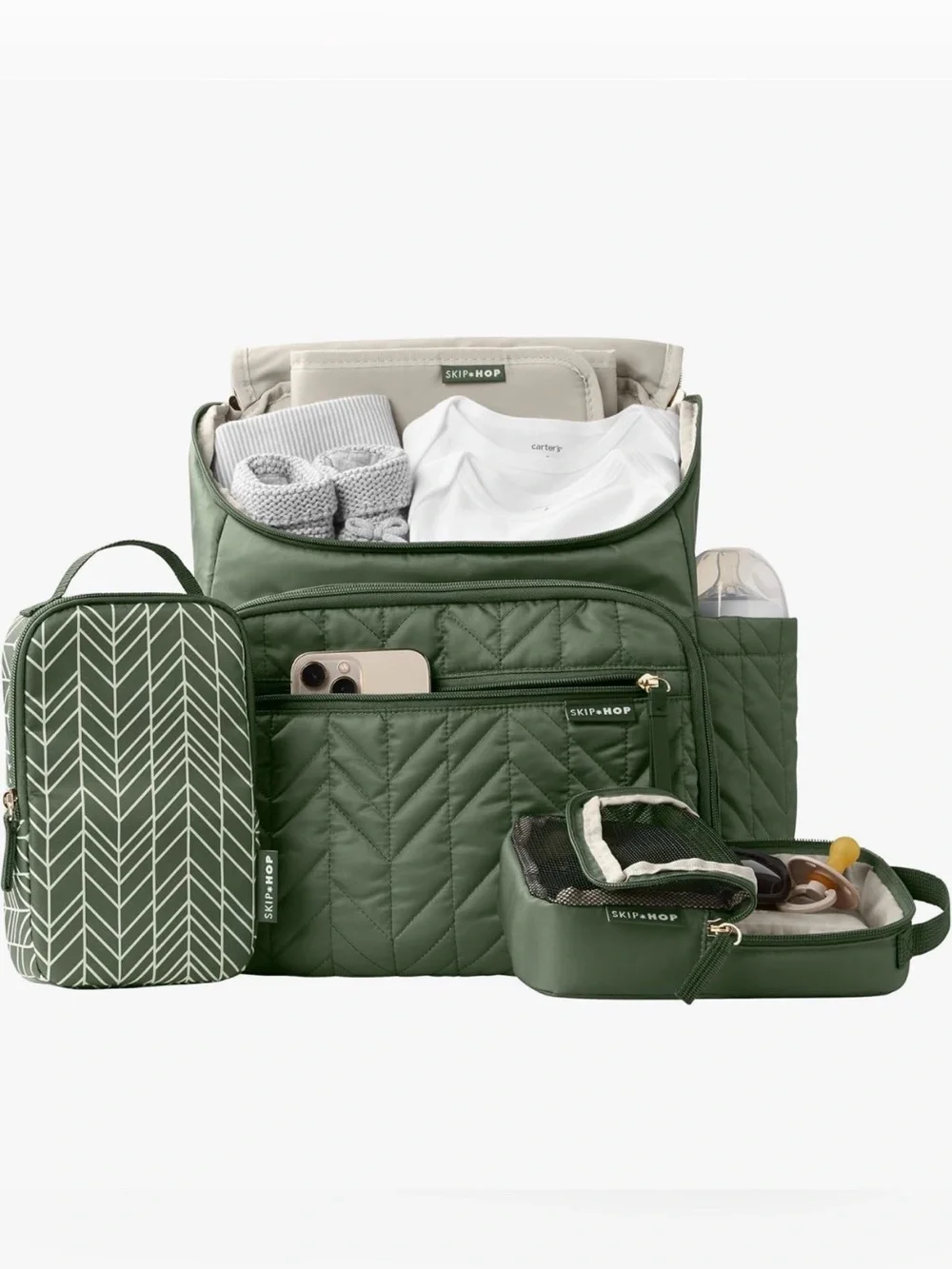 NWT - Skip Hop Quilted Sage Backpack with Gold Hardware